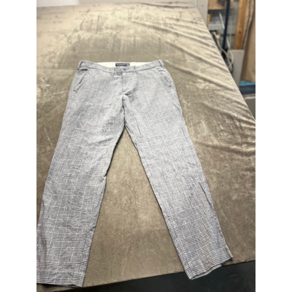 Abercrombie & Fitch Mens Grey Glen‎ Plaid Linen Blend Trousers Pants 31x30